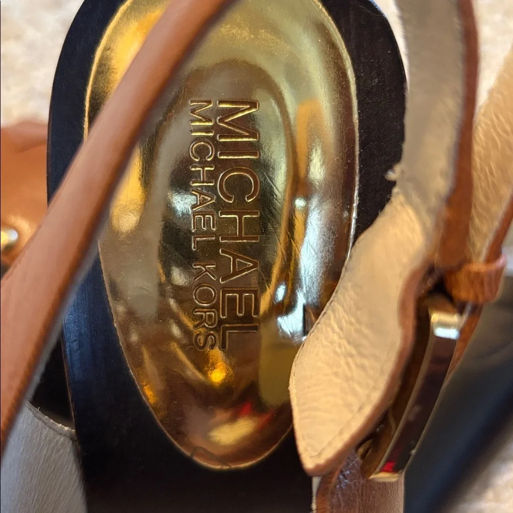 Michael Kors Tan and Black Wedge Sandals - Picture 7 of 8